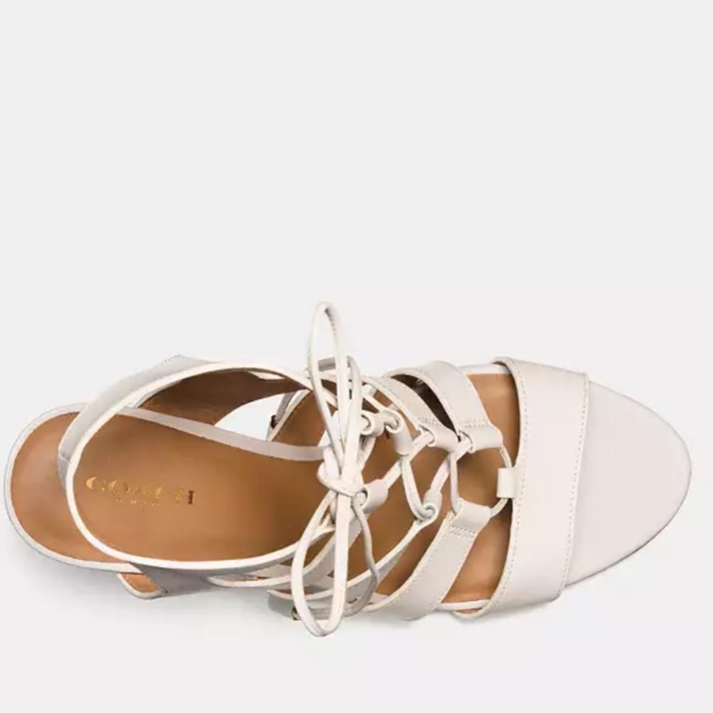Coach • Larissa Lace-Up City Sandal gladiator cage heeled Chalk blush beige zs 9 - Picture 7 of 15